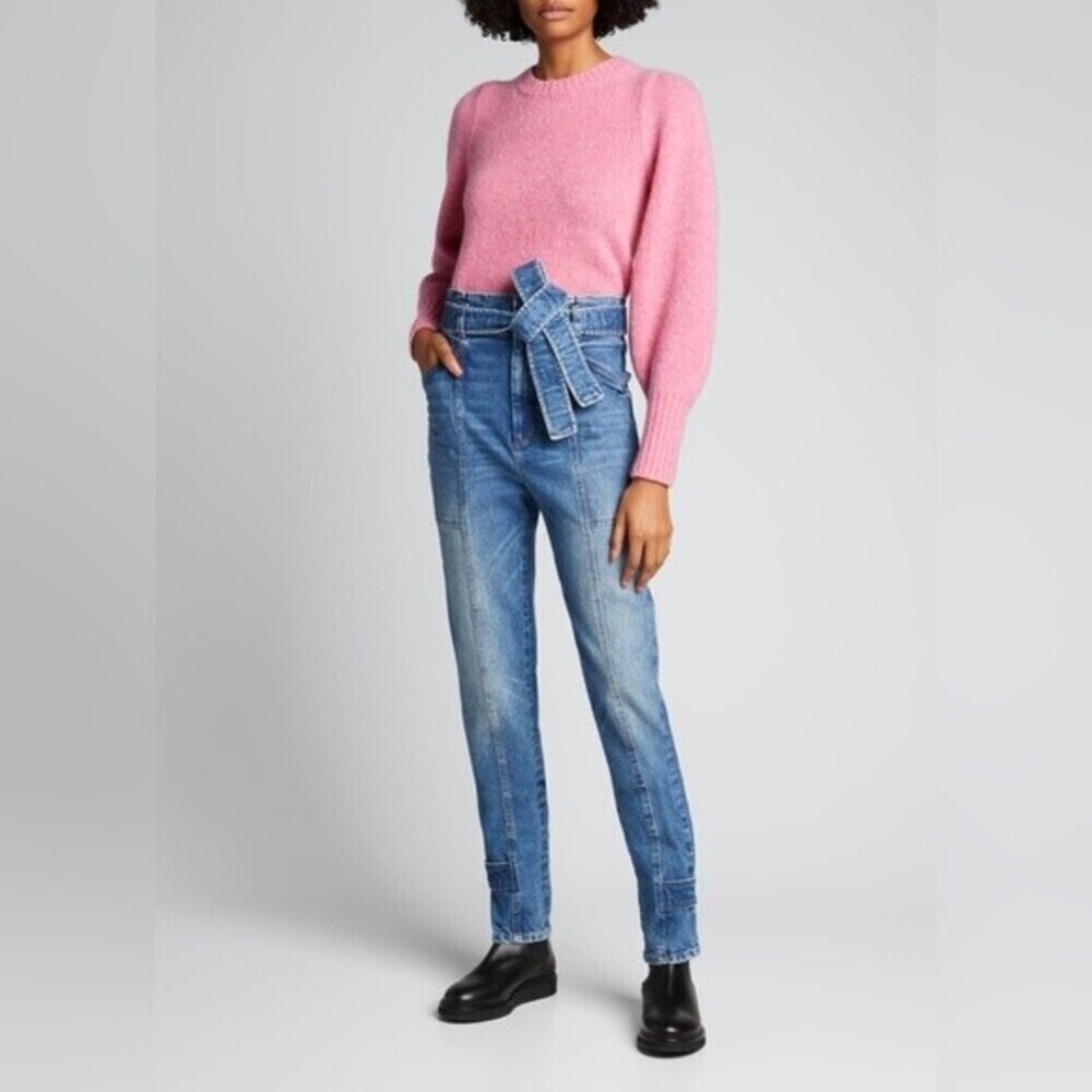 A.L.C. Luke High Waisted Paper Bag Denim Pants in Light Indigo - Picture 4 of 15